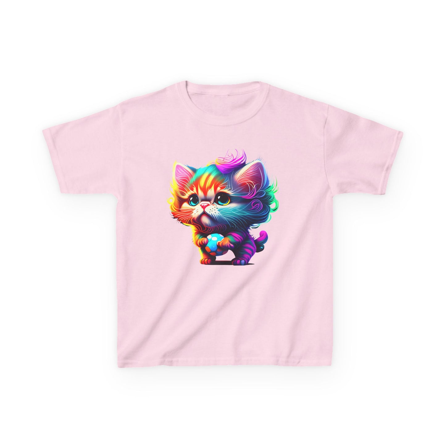 Colorful Cartoon Cat Kids Heavy Cotton Tee - Fun & Playful Design