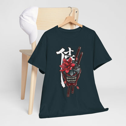 Unisex Heavy Cotton Tee - Floral Samurai Mask Design