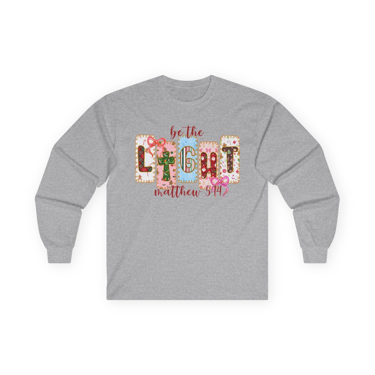 Be the Light Long Sleeve Tee — Inspirational Scripture Matthew 5:14 Design