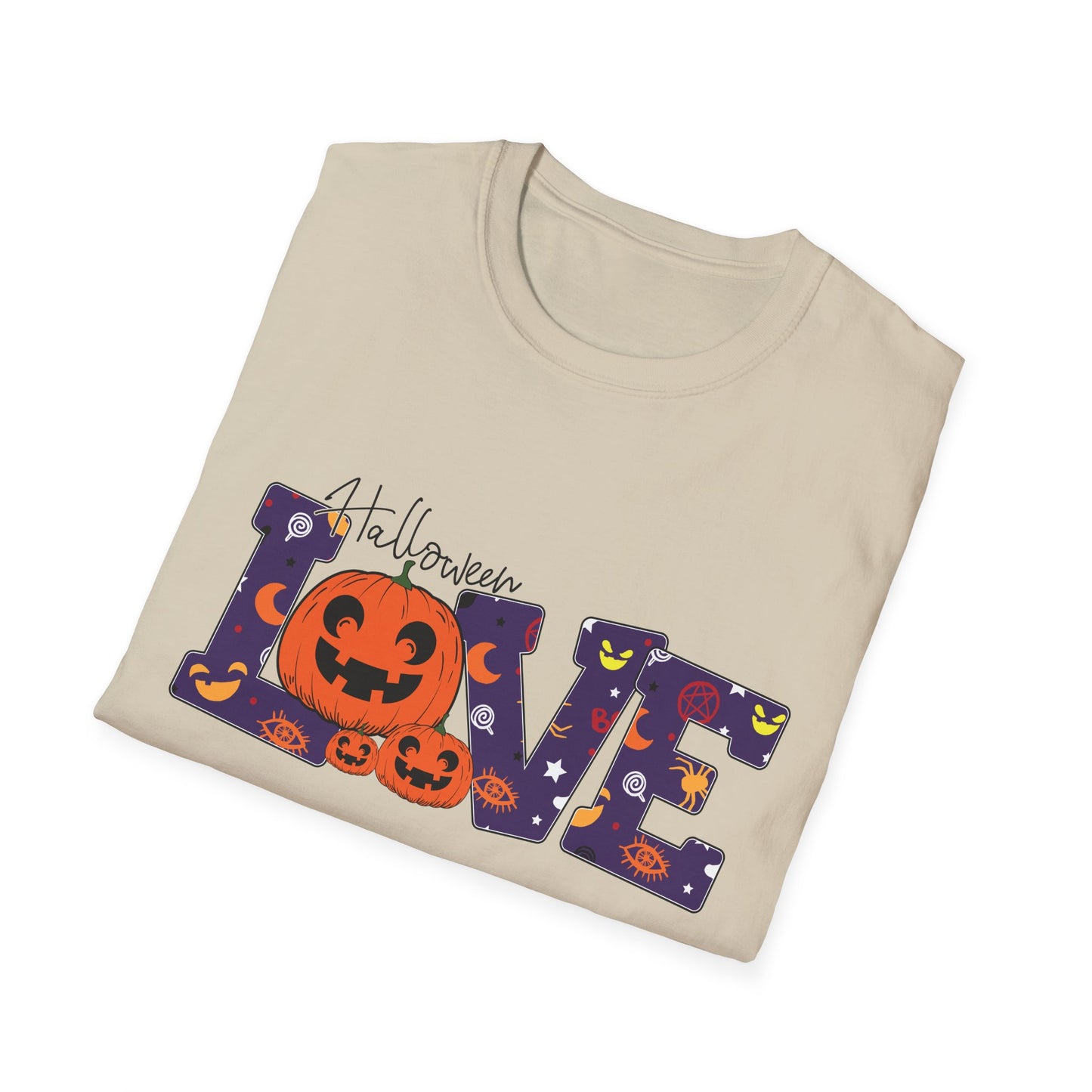 Halloween Love Graphic Tee, Unisex Softstyle T-Shirt for Fall, Halloween Party Shirt, Spooky Season Apparel, Gift for Pumpkin Lover