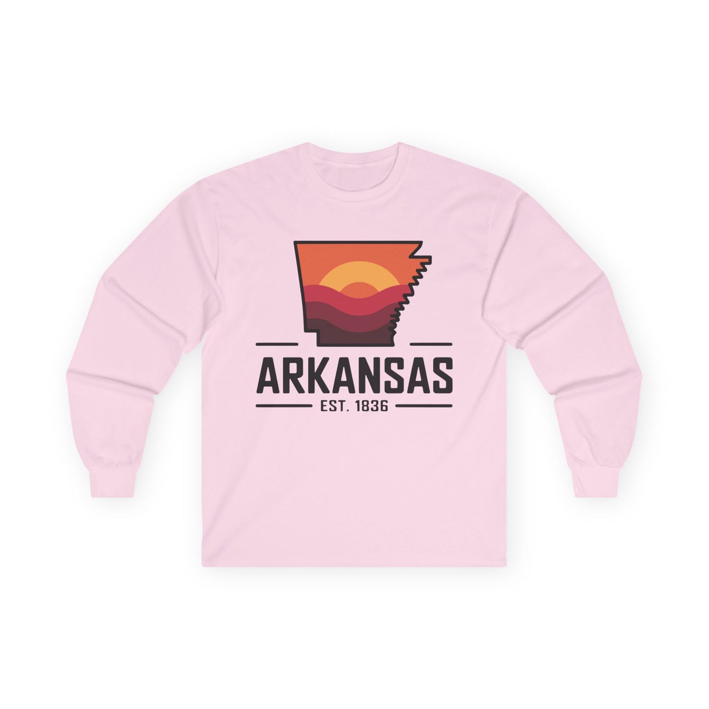 Arkansas Sunset State Long Sleeve Tee — EST. 1836 Retro Graphic