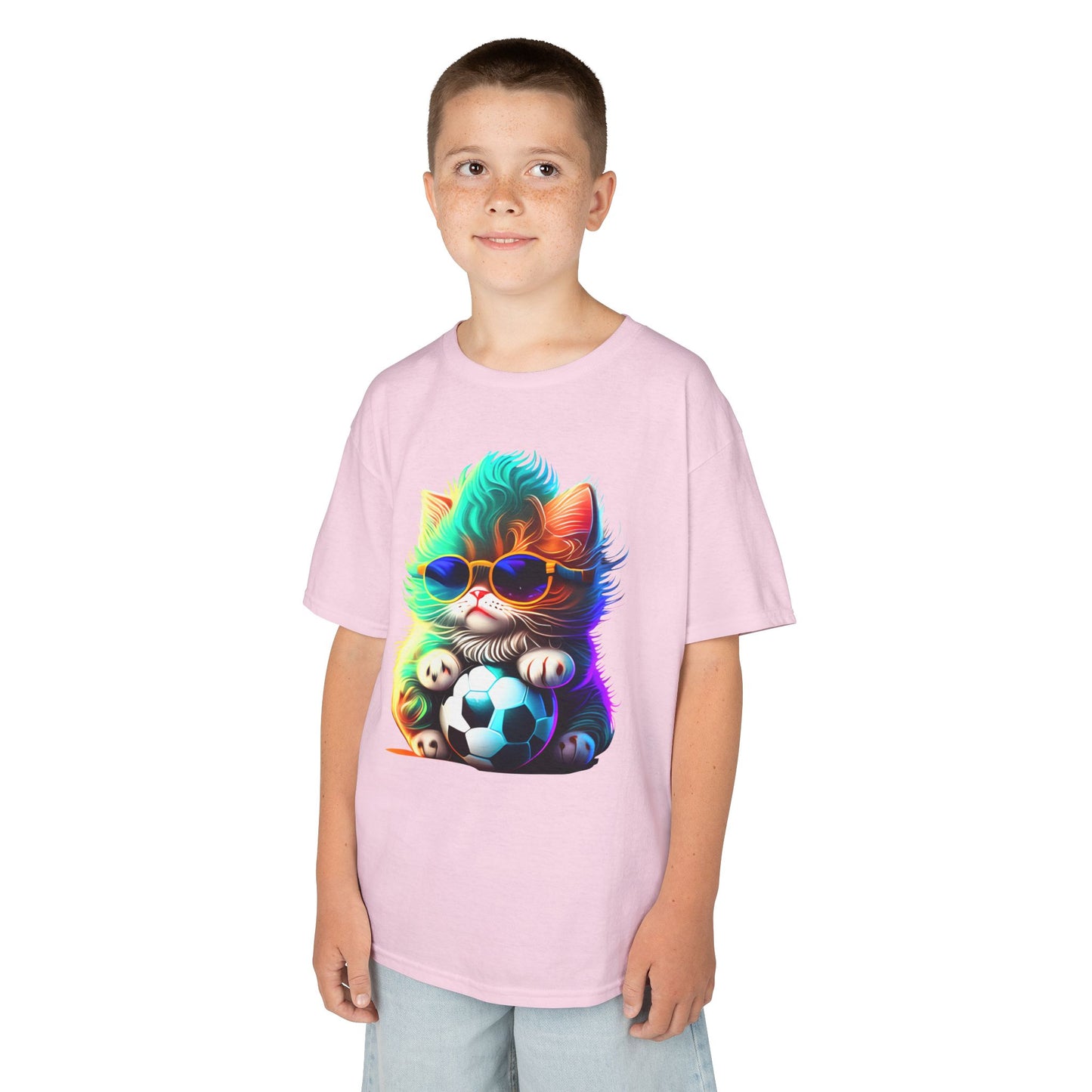 Cool Cat Soccer Kids Tee - Fun Heavy Cotton T-Shirt for Young Sports Fans