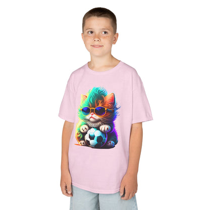 Cool Cat Soccer Kids Tee - Fun Heavy Cotton T-Shirt for Young Sports Fans