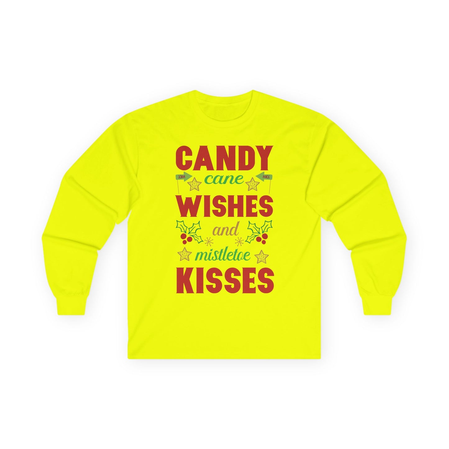 Candy Cane Wishes Long Sleeve Tee, Christmas Shirt, Holiday Gift, Mistletoe Apparel, Winter Fashion, Family Gathering Outfit