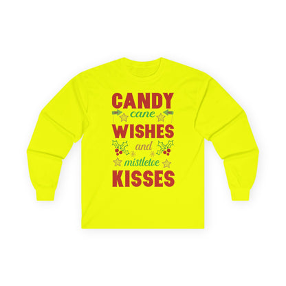Candy Cane Wishes Long Sleeve Tee, Christmas Shirt, Holiday Gift, Mistletoe Apparel, Winter Fashion, Family Gathering Outfit