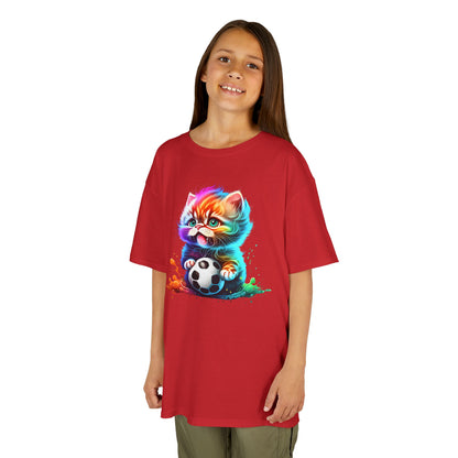Colorful Cat Soccer Tee for Kids - Fun and Playful Design
