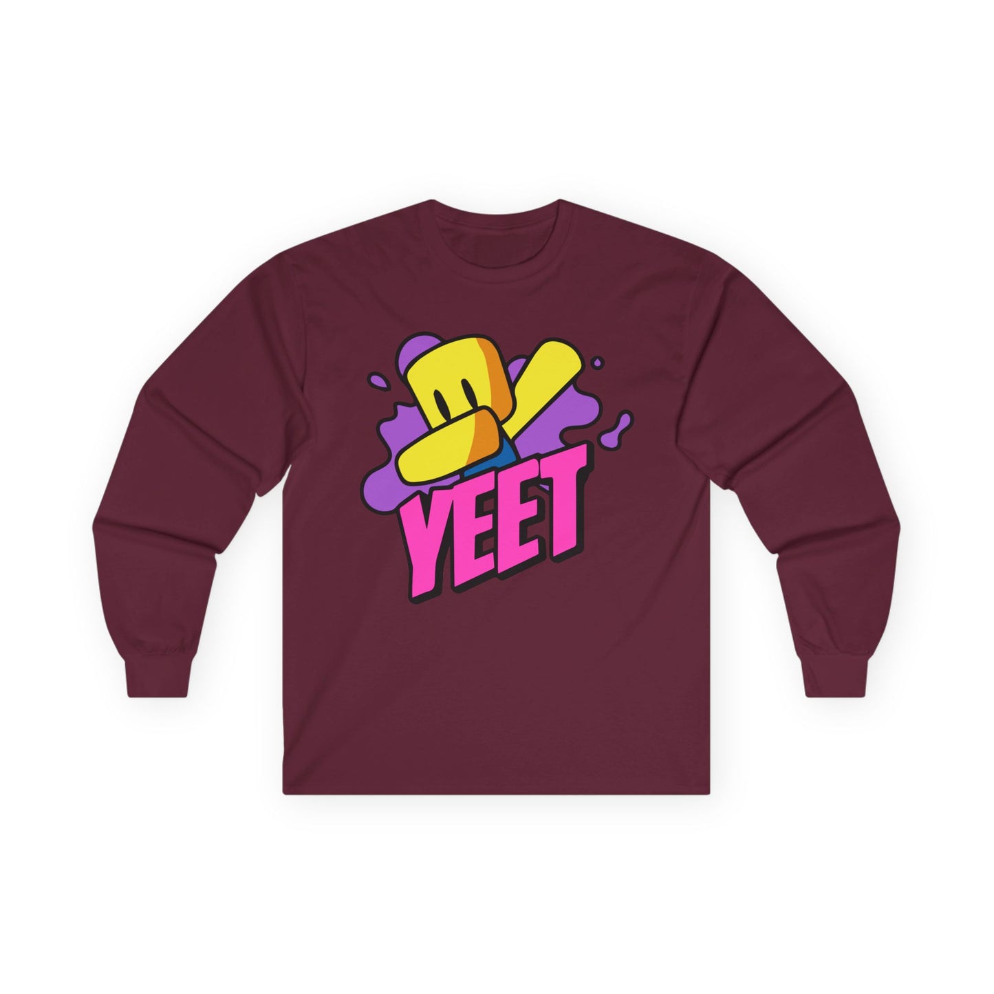 Yeet Graphic Long Sleeve Tee — Bold Cartoon Hat Streetwear