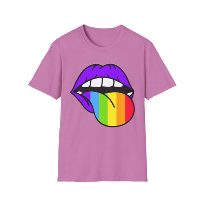 Pride Graphic Tee, Rainbow Mouth Design T-Shirt, Unisex Softstyle Shirt, LGBTQ+ Apparel, Fun Casual Wear, Birthday Gift