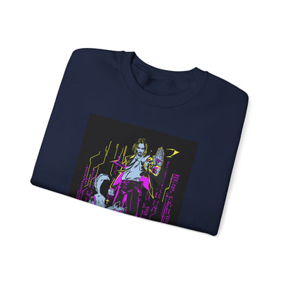 Crewneck Sweatshirt — Neon Cyberpunk Samurai Graphic