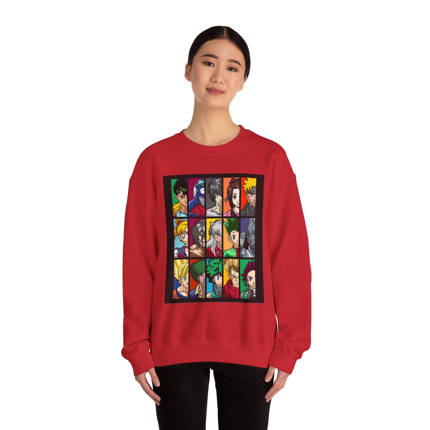 Anime Character Grid Sweatshirt — Collage Crewneck for Fans