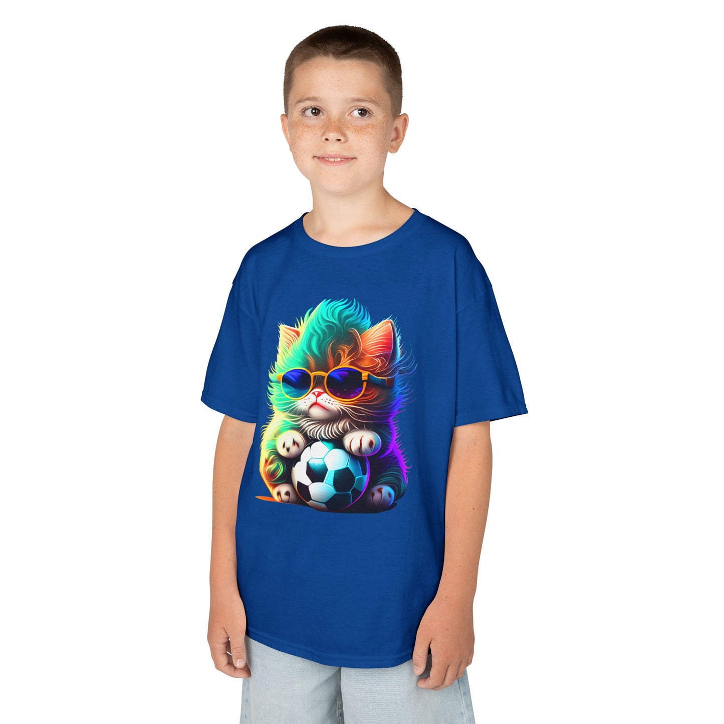Cool Cat Soccer Kids Tee - Fun Heavy Cotton T-Shirt for Young Sports Fans