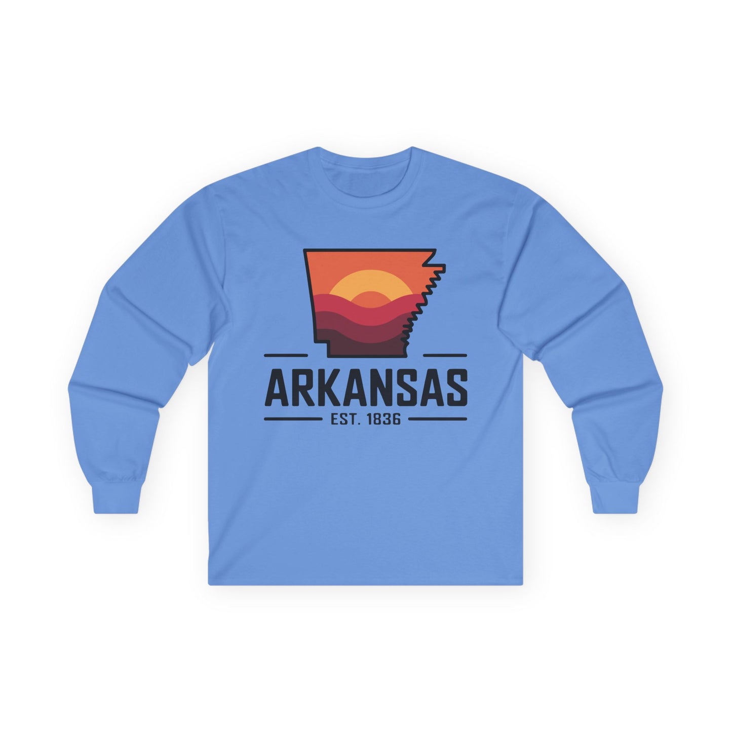 Arkansas Sunset State Long Sleeve Tee — EST. 1836 Retro Graphic