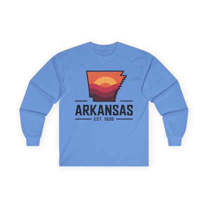 Arkansas Sunset State Long Sleeve Tee — EST. 1836 Retro Graphic