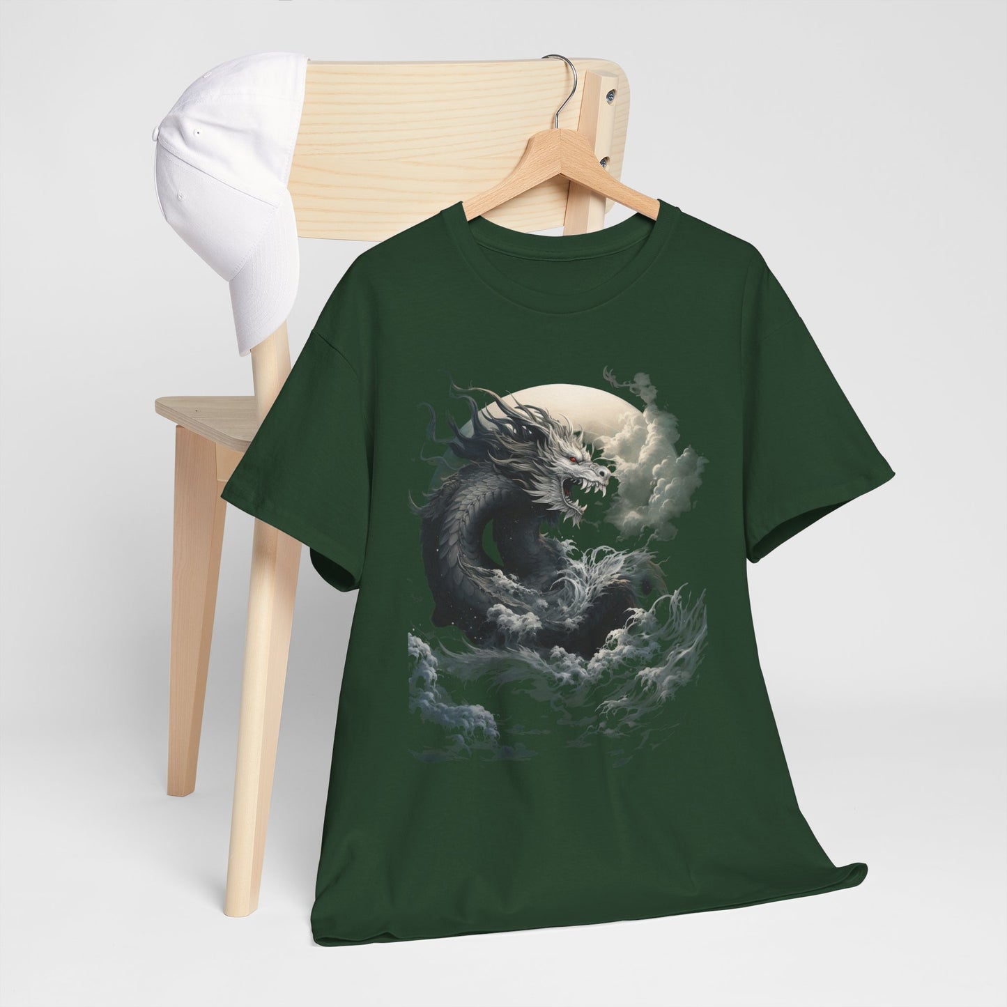 Dragon Moon Unisex Heavy Cotton Tee - Mystical Night Sky Apparel