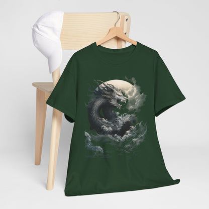 Dragon Moon Unisex Heavy Cotton Tee - Mystical Night Sky Apparel