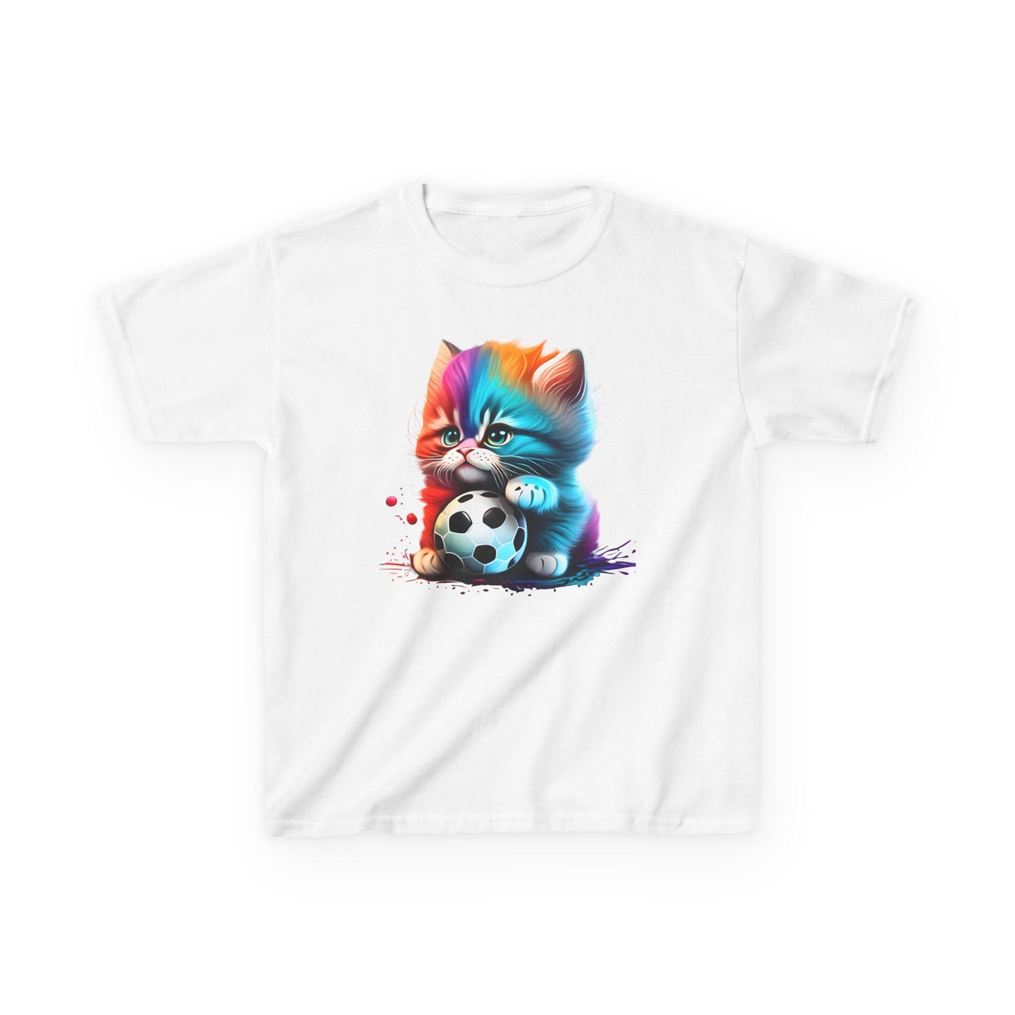 Colorful Cat Soccer Kids Tee - Fun & Playful Design for Young Animal Lovers