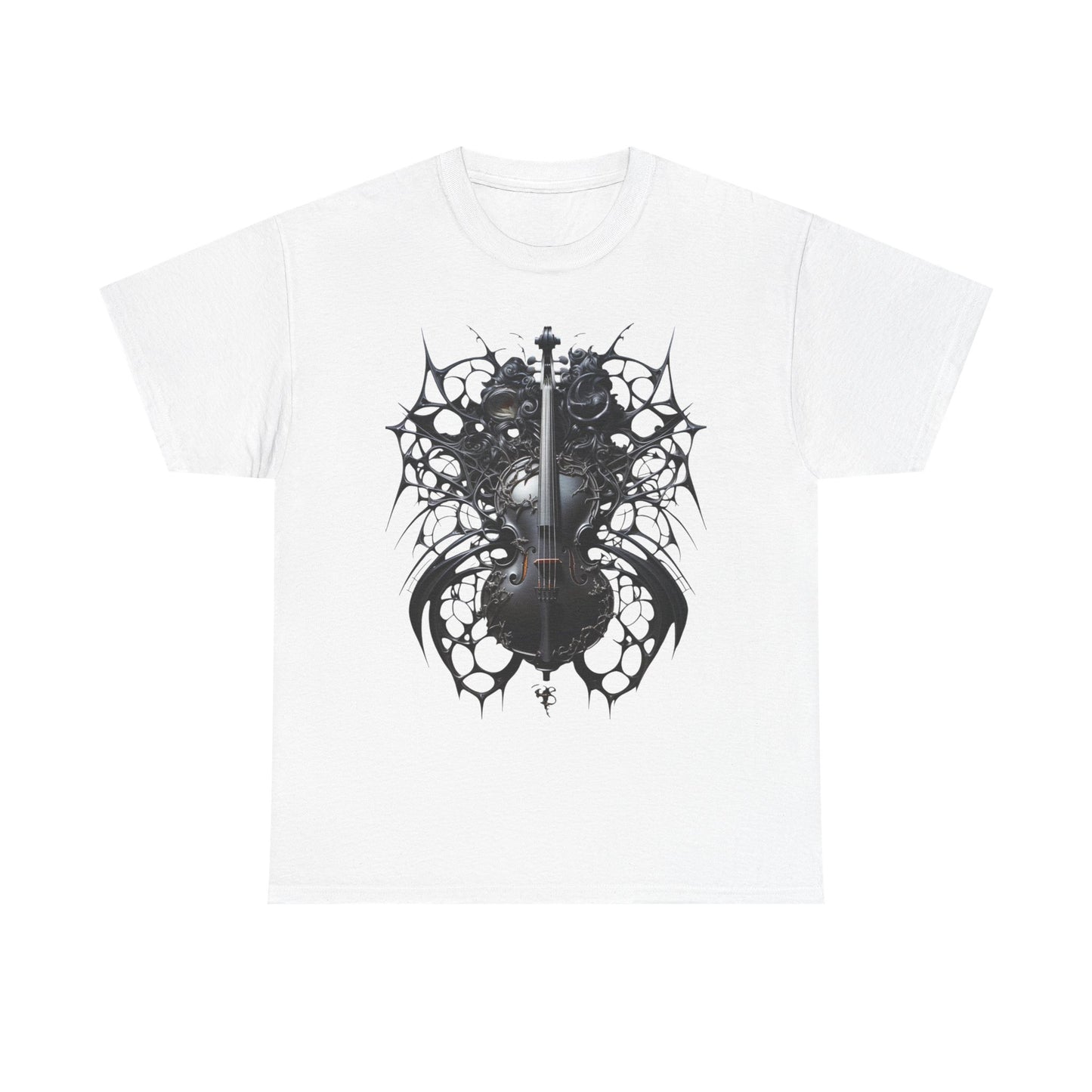 Heavy Cotton Tee with Gothic Violin Design - Perfect for Music Lovers