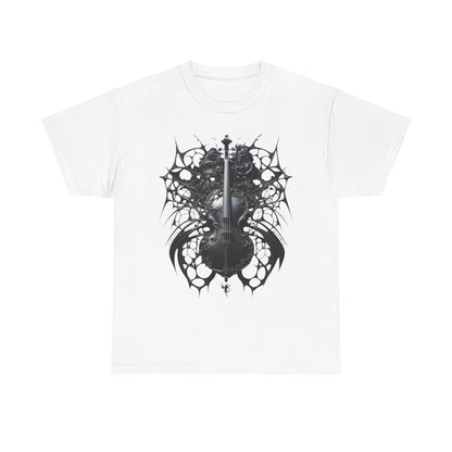 Heavy Cotton Tee with Gothic Violin Design - Perfect for Music Lovers