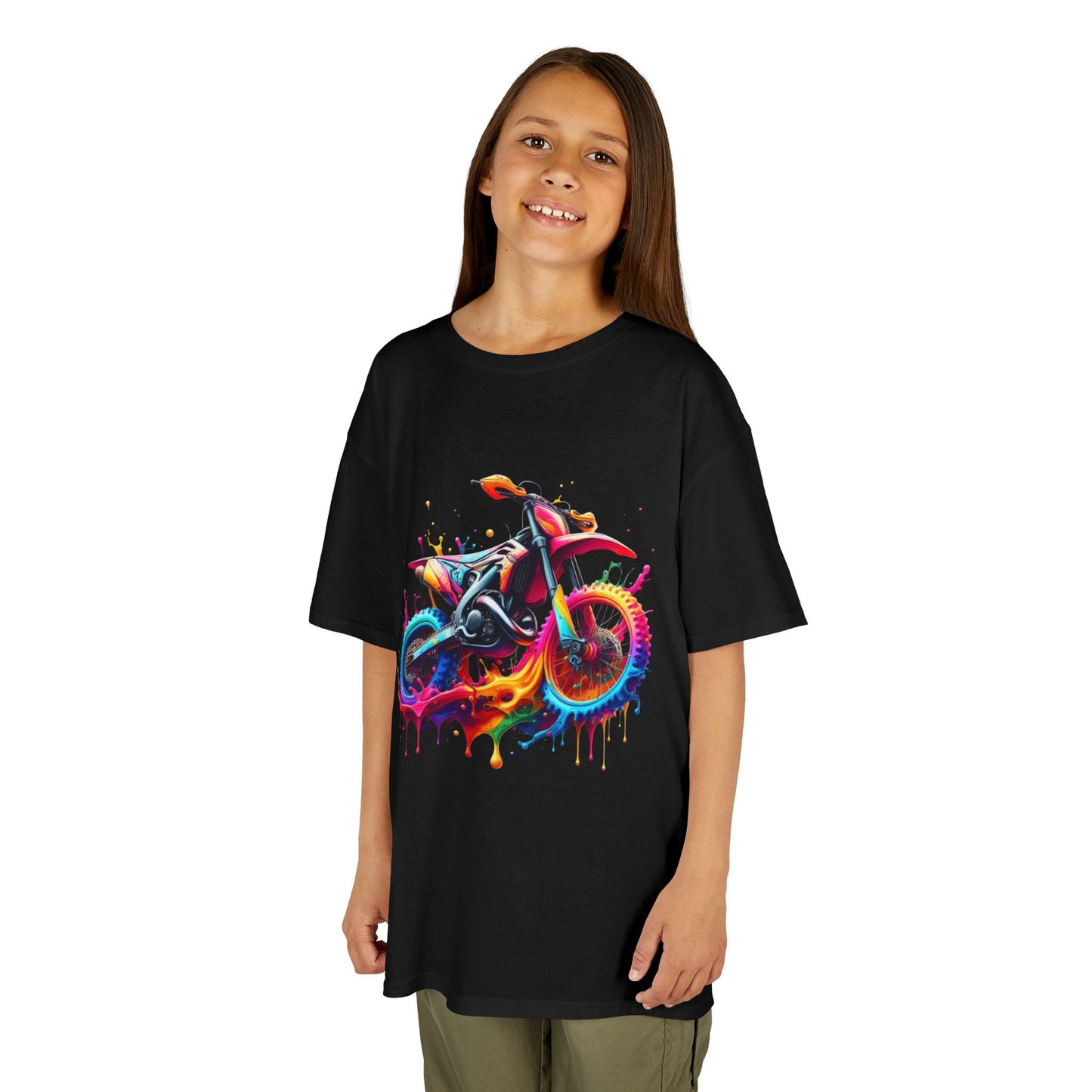 Kids' Motorcycle Graphic Tee - Vibrant Splash Design
