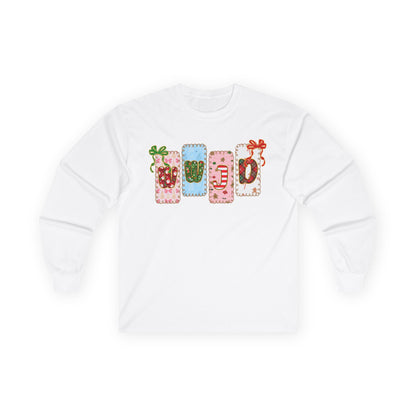 Long Sleeve Tee — Festive Gift Tag Graphic (Holidays, Christmas)