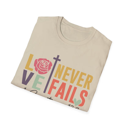 Faith-Inspired Unisex T-Shirt - "Love Never Fails" - Christian Apparel, Gift for Friends, Inspirational Wear, Bible Verse Tee