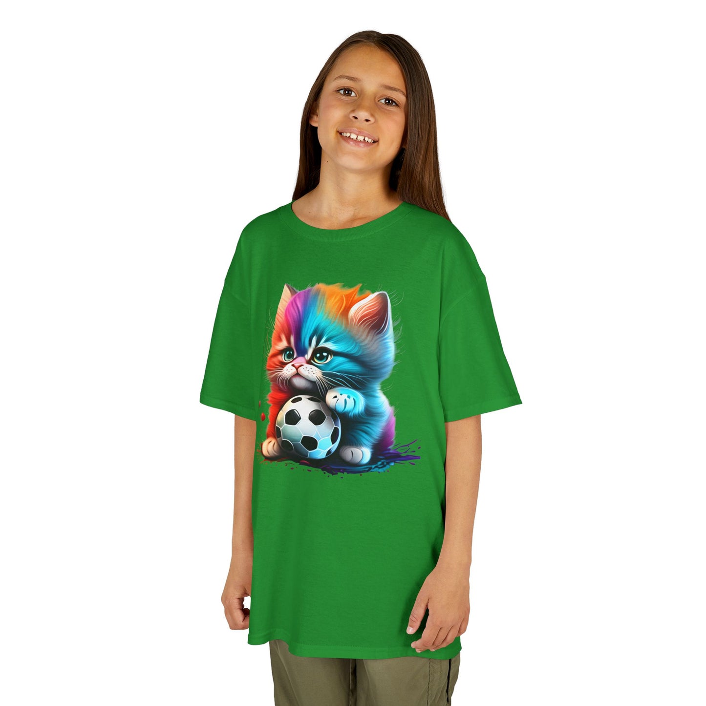 Colorful Cat Soccer Kids Tee - Fun & Playful Design for Young Animal Lovers