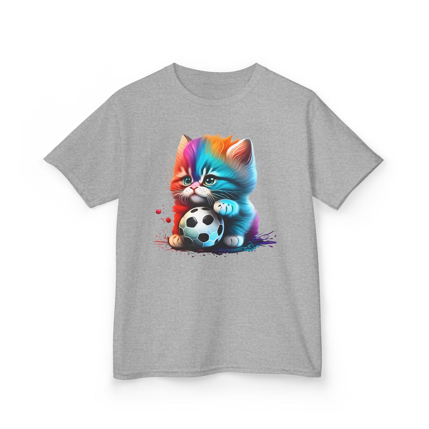 Colorful Cat Soccer Kids Tee - Fun & Playful Design for Young Animal Lovers