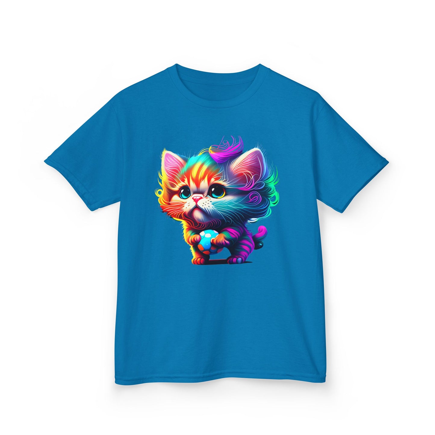 Colorful Cartoon Cat Kids Heavy Cotton Tee - Fun & Playful Design