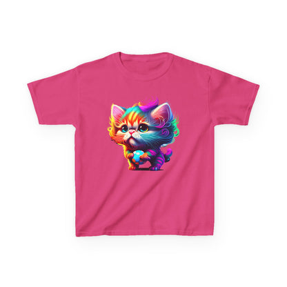 Colorful Cartoon Cat Kids Heavy Cotton Tee - Fun & Playful Design