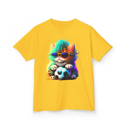 Cool Cat Soccer Kids Tee - Fun Heavy Cotton T-Shirt for Young Sports Fans