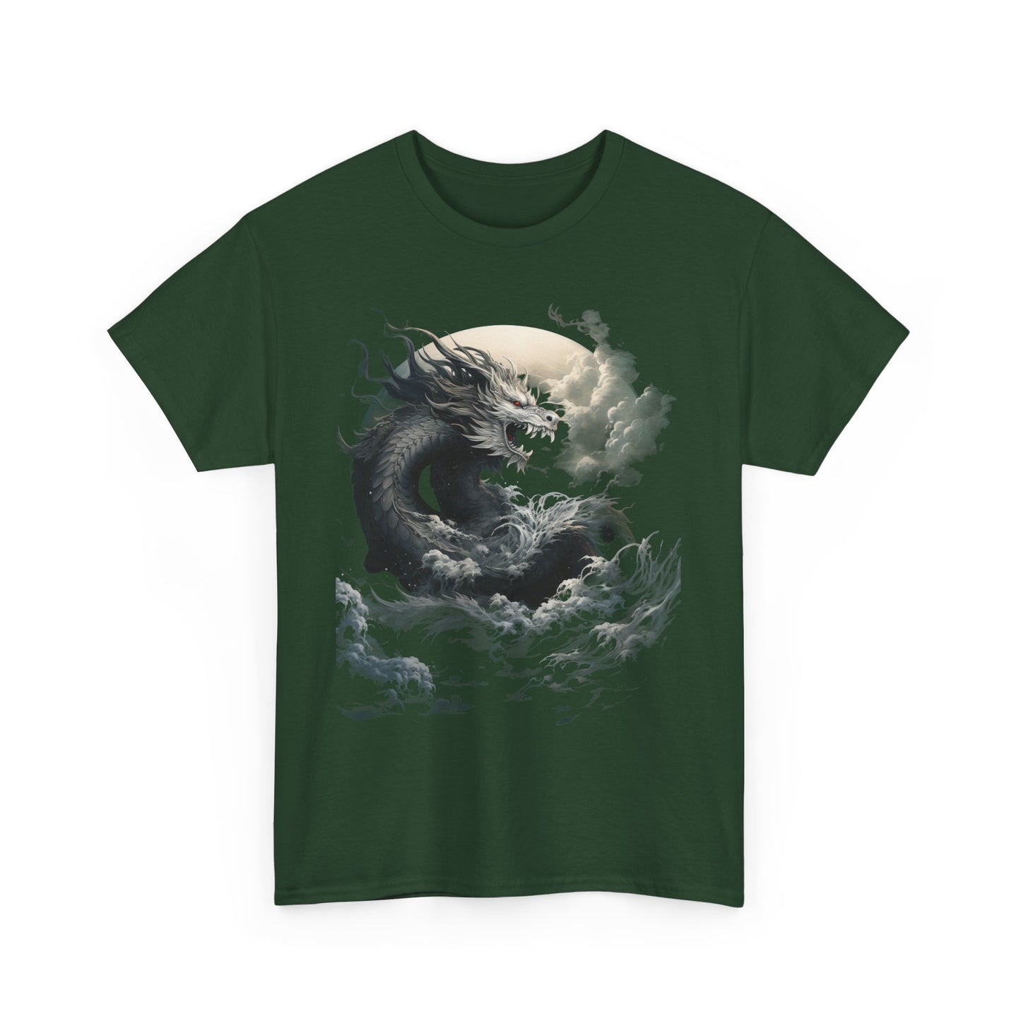 Dragon Moon Unisex Heavy Cotton Tee - Mystical Night Sky Apparel