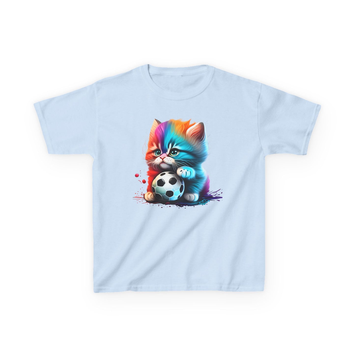 Colorful Cat Soccer Kids Tee - Fun & Playful Design for Young Animal Lovers