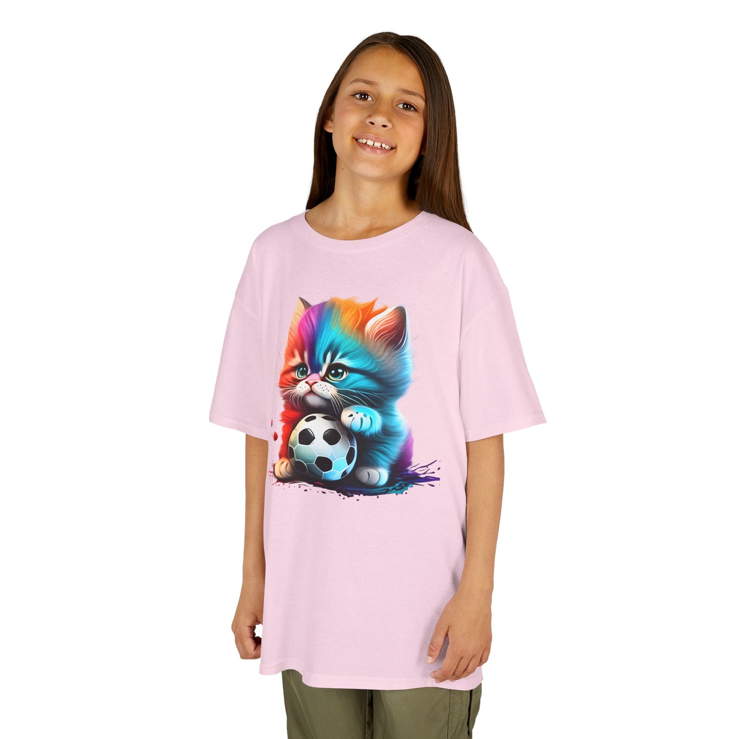Colorful Cat Soccer Kids Tee - Fun & Playful Design for Young Animal Lovers