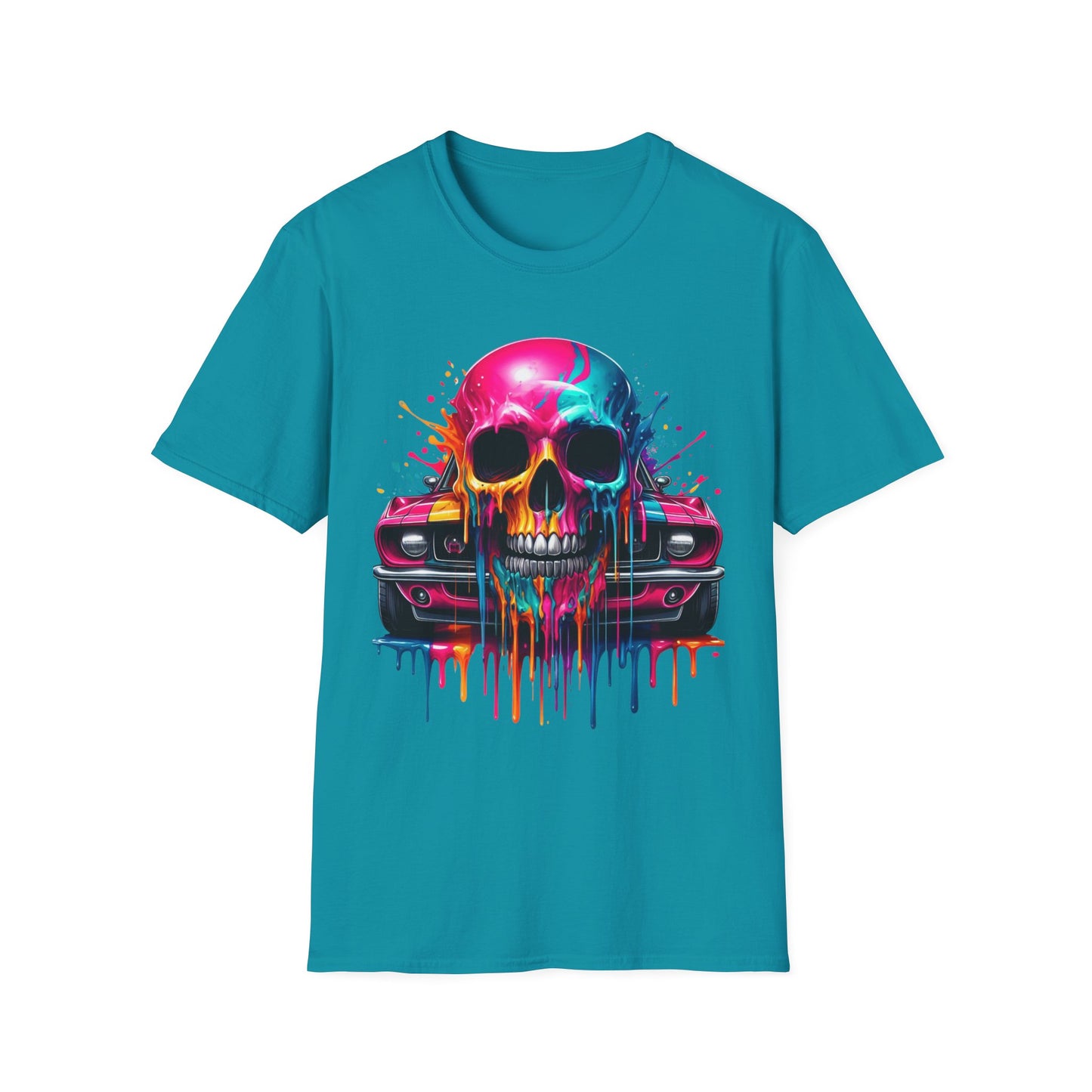 Vibrant Skull & Car Unisex Softstyle T-Shirt