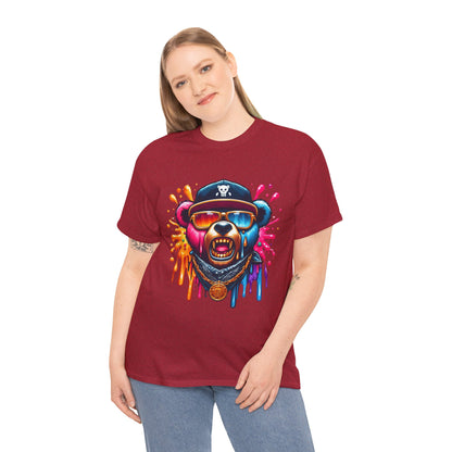 Vibrant Bear Graphic Unisex Heavy Cotton Tee - Casual Streetwear for Everyday Style