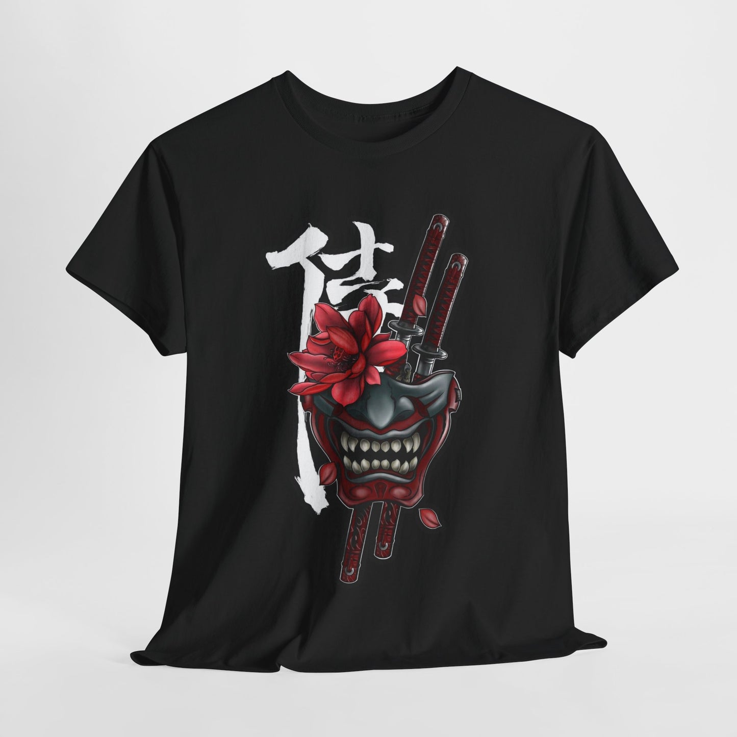 Unisex Heavy Cotton Tee - Floral Samurai Mask Design