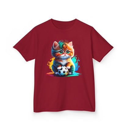 Playful Cat Soccer Kids Heavy Cotton™ Tee - Fun and Colorful T-Shirt for Young Animal Lovers