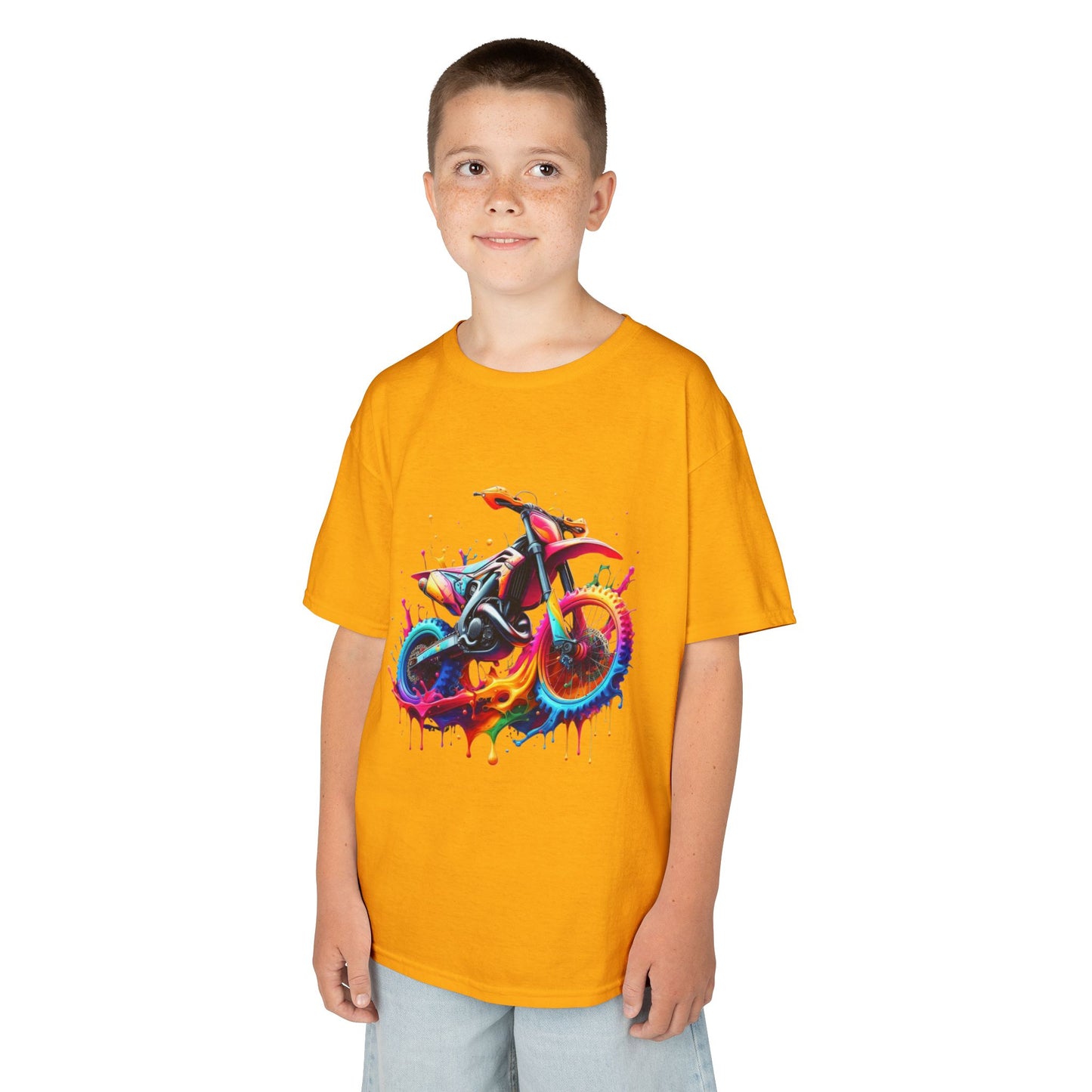 Kids' Motorcycle Graphic Tee - Vibrant Splash Design