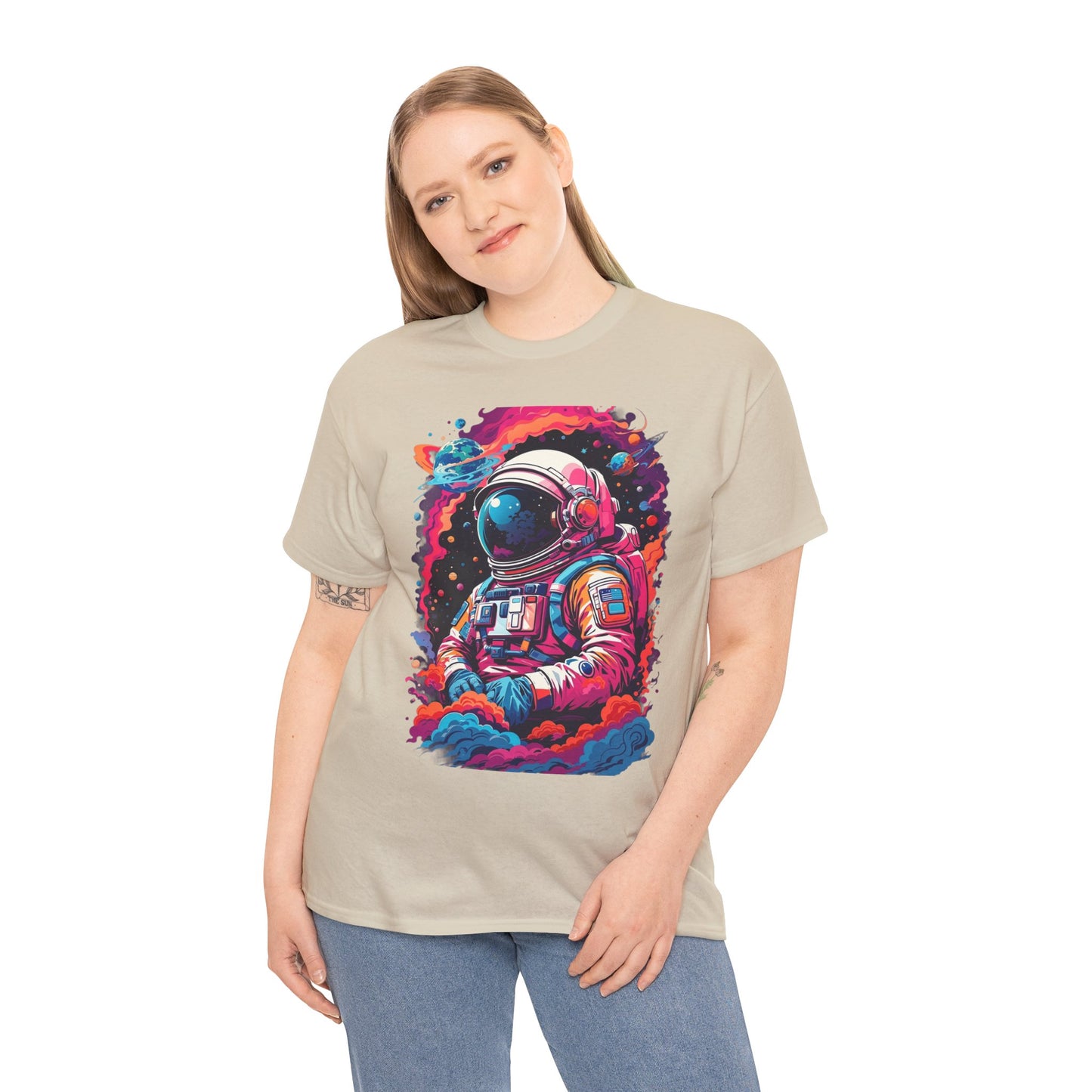 Cosmic Astronaut Unisex Heavy Cotton Tee - Galaxy Graphic T-Shirt