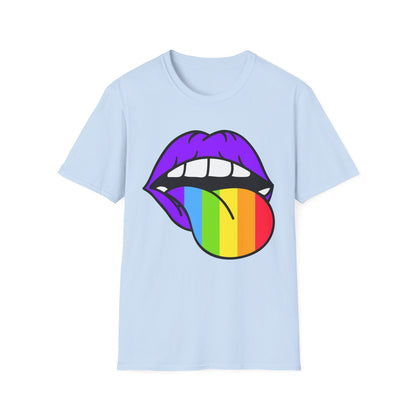Pride Graphic Tee, Rainbow Mouth Design T-Shirt, Unisex Softstyle Shirt, LGBTQ+ Apparel, Fun Casual Wear, Birthday Gift