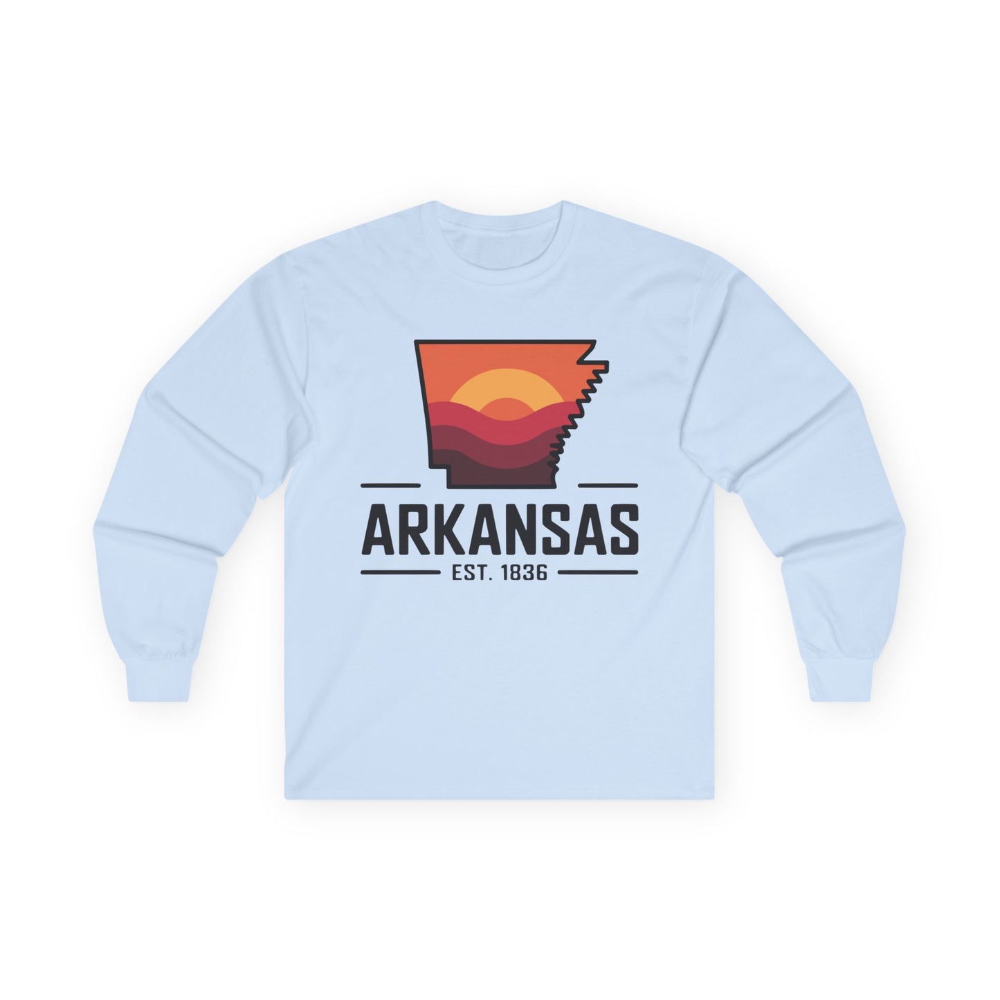 Arkansas Sunset State Long Sleeve Tee — EST. 1836 Retro Graphic