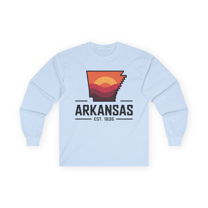 Arkansas Sunset State Long Sleeve Tee — EST. 1836 Retro Graphic