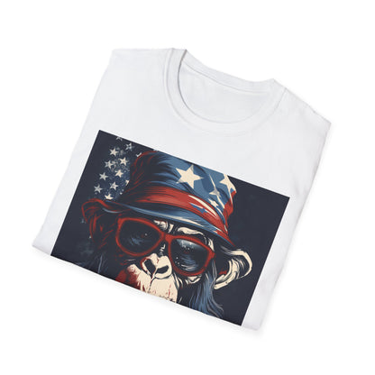 Patriotic Monkey Graphic T-Shirt, Fourth of July Tee, Summer Clothing, Unisex Casual Wear, Fun Gift for Animal Lovers, USA Pride Shirt