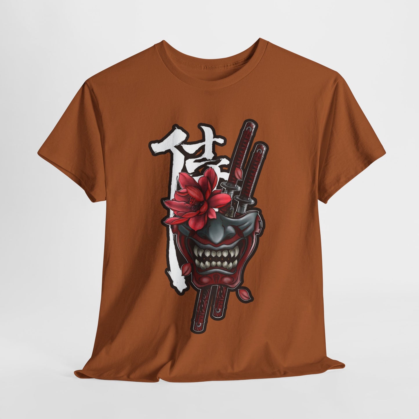 Unisex Heavy Cotton Tee - Floral Samurai Mask Design
