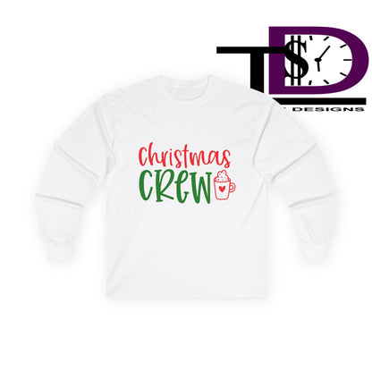 Christmas Crew Long Sleeve Tee, Holiday T-Shirt, Family Gathering Shirt, Winter Apparel, Festive Cotton Top