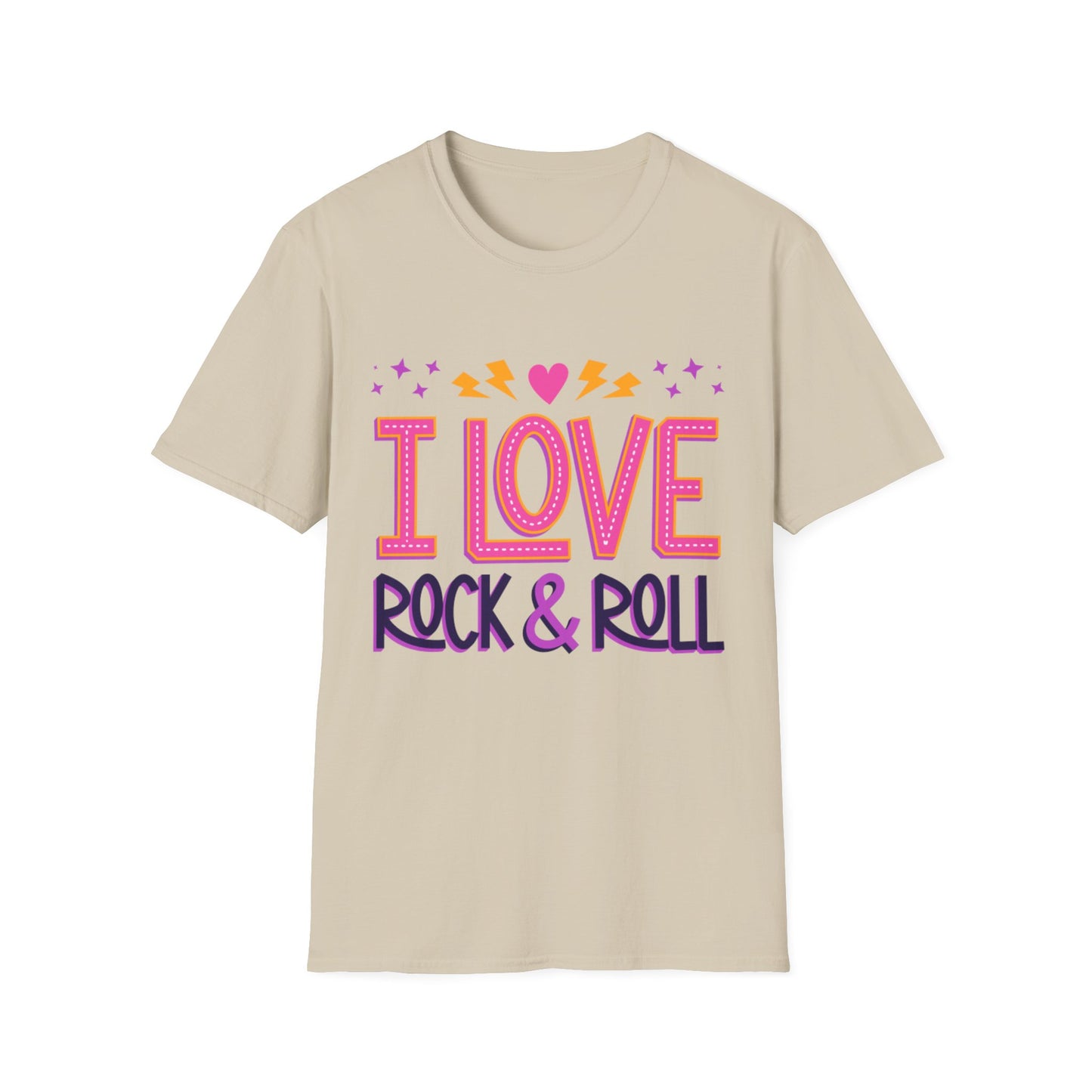I Love Rock & Roll Unisex Softstyle T-Shirt - Vintage Music Tee, Concert Outfit, Music Lover Gift, Festival Shirt, Casual Everyday Wear