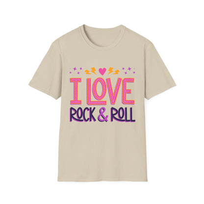 I Love Rock & Roll Unisex Softstyle T-Shirt - Vintage Music Tee, Concert Outfit, Music Lover Gift, Festival Shirt, Casual Everyday Wear