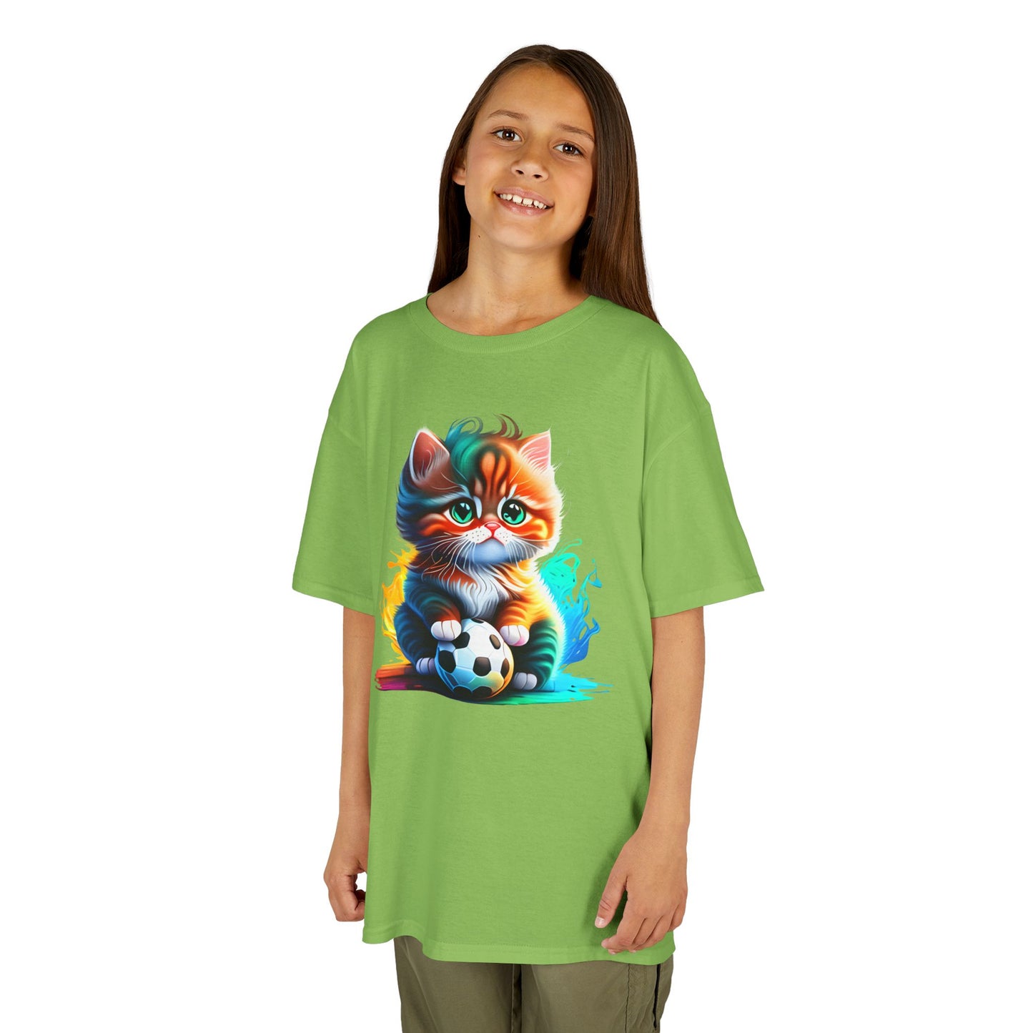 Playful Cat Soccer Kids Heavy Cotton™ Tee - Fun and Colorful T-Shirt for Young Animal Lovers