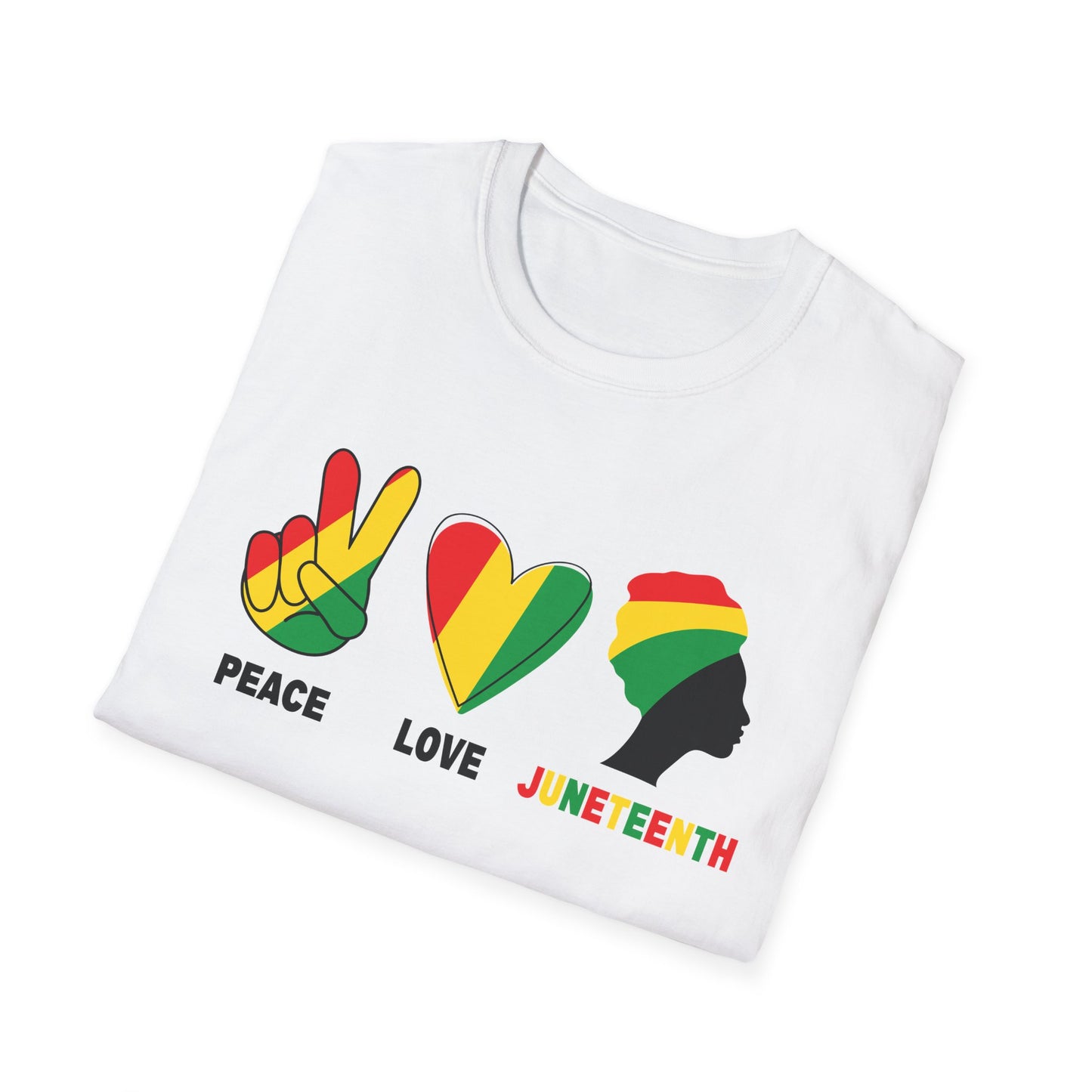 Juneteenth Peace Love Unisex Softstyle T-Shirt, Graphic Tee, Black History Month, Celebration Wear, Gift for Activists
