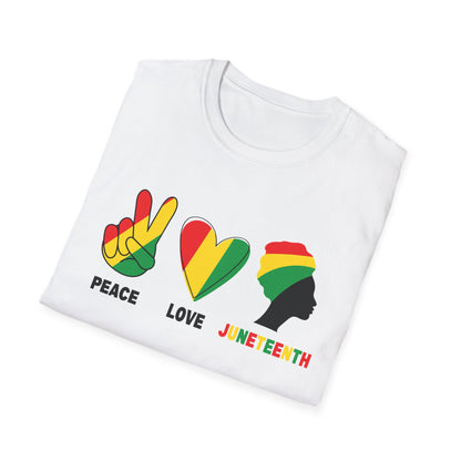 Juneteenth Peace Love Unisex Softstyle T-Shirt, Graphic Tee, Black History Month, Celebration Wear, Gift for Activists